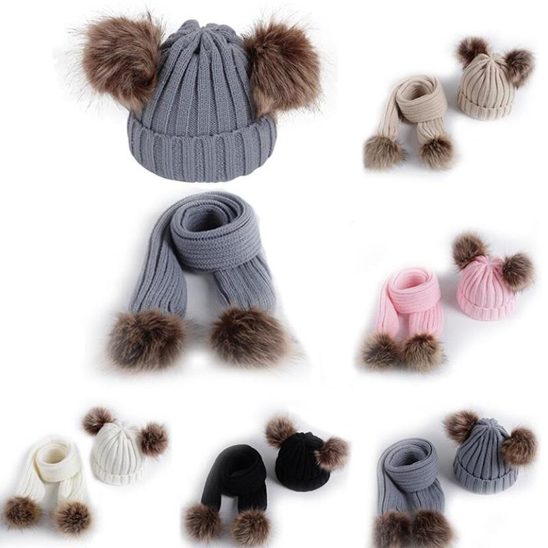 

Children Winter Infant Newborn Kids Baby Wool Knitted Hat Cap Beanie With Two Double Pom Pom Beanie For Cute Boys Children's Hat