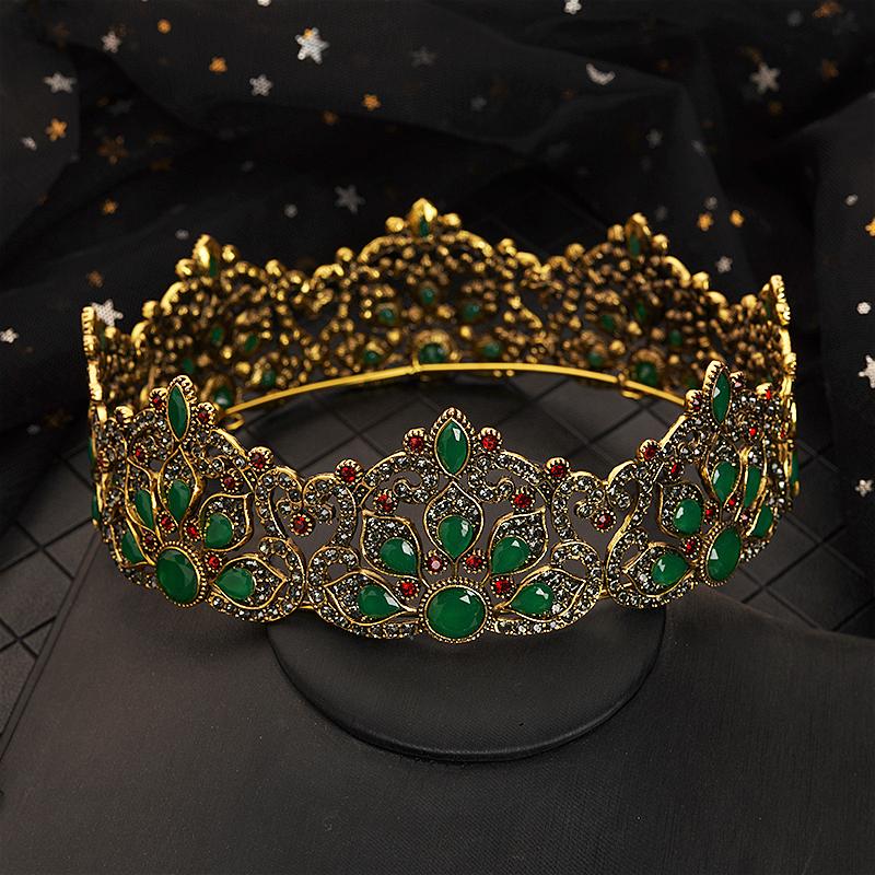 

Vintage Color Crystal Women Hair Jewelry Round Tiaras And Crowns For Queen Princess Golden Pageant Hair Ornament