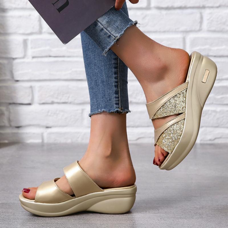 

Women Slippers Summer Platform Wedge Peep Toe Casual Bling Color Mixing Slide Outdoor Beach Female Ladies Shoes Zapatos De Mujer1, Grey