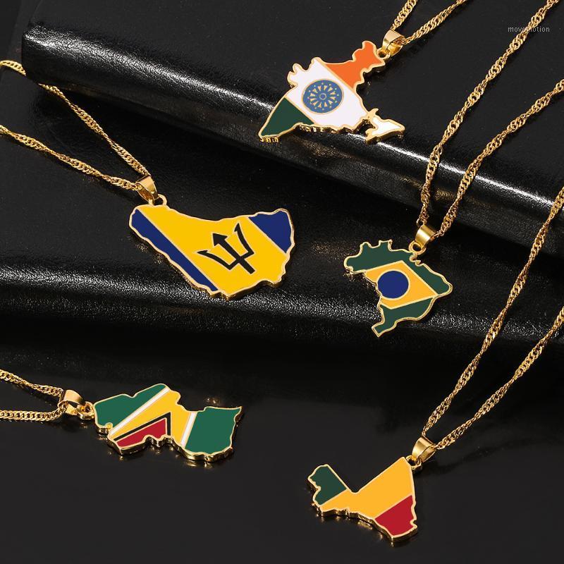 

India Barbados Guyana Mali Brazil Map Pendant Necklace Women Men Gold Color Maps Hiphop Item Ethnic Jewelry 2020 Gifts1