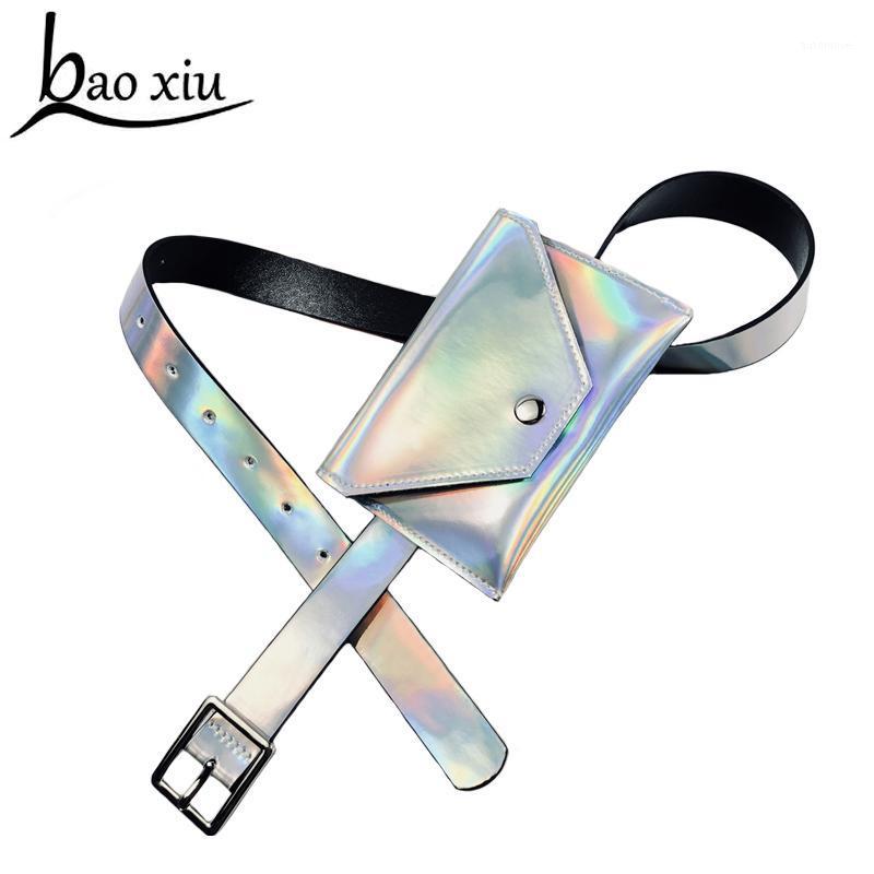 

2020 new women leather waist rainbow pu bag belt fashion punk vintage waist bags small belt handbag straps accessories1, Black