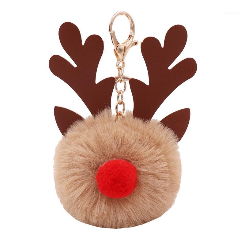 

Woman Fashionable Car Pandent Christmas Reindeer PU Key Ring Keychain Fur Pompom Bag Key Chain Accessories1