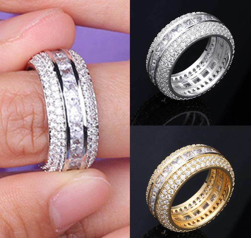 

White 18k Hip Hop Cz Ring Jewelry Zirconia Band Luxury Cubic Gold Diamond Blingbling Gold Men & For & Ring Set Fashion Finger Full Ne sqcOB