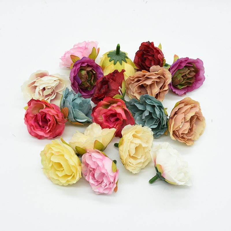 

10pcs Artificial flowers for Christmas Garlands home wedding new year decor bridal accessories clearance silk roses flower wall1, Brown