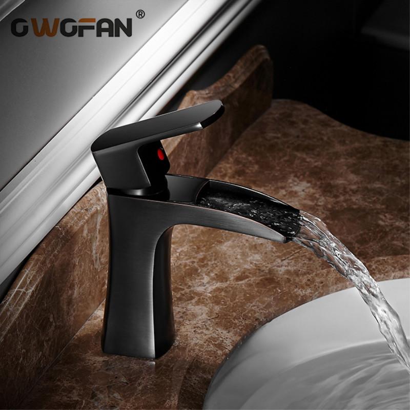 

Bathroom Waterfall Retro Black Basin Faucet Solid Brass Single Handle Mixer Hot And Cold Sink Tap Water Faucet Basin Mixer Taps