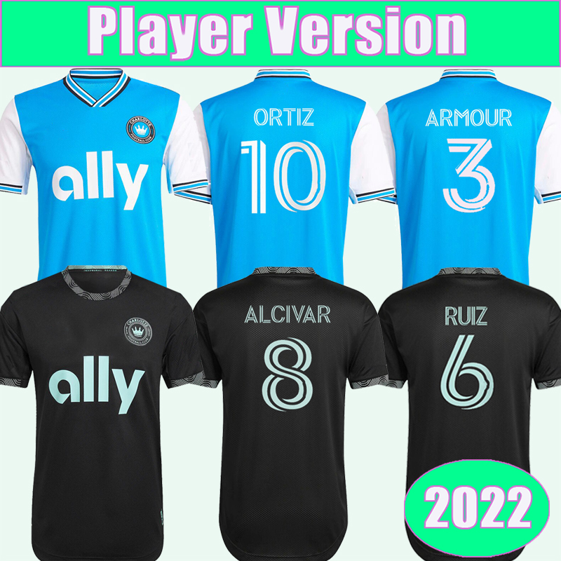 

2022 Charlotte FC Player version Mens Soccer Jerseys SWIDERSKI FUCHS BENDER ORTIZ ALCIVAR RUIZ WALKES ARMOUR Home Away Football Shirt Short Sleeve, Qy9058 2022 home ml patch