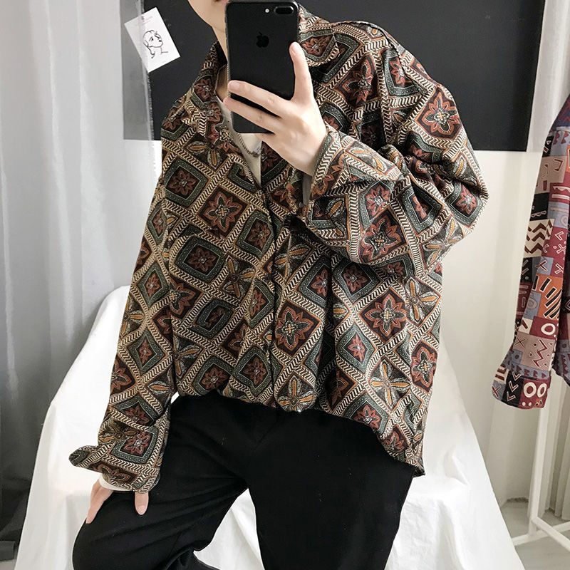 

2021 New Privathinker Men's Japanese Style Men Casual Long Sleeve Shirt Tops Streetwear Man Oversized Vintage Blouse IBGP, Brown
