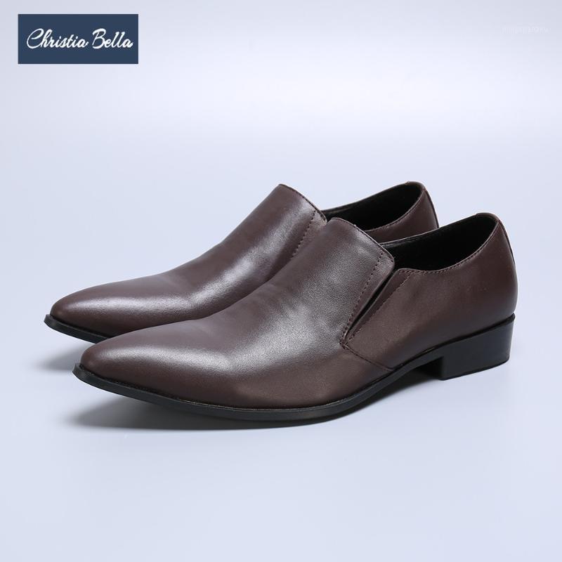 

Christia Bella Classic Men Genuine Leather Shoes Plus Size Pointed Toe Business Shoes Office Formal Slip on Brogue Brown1, Brown