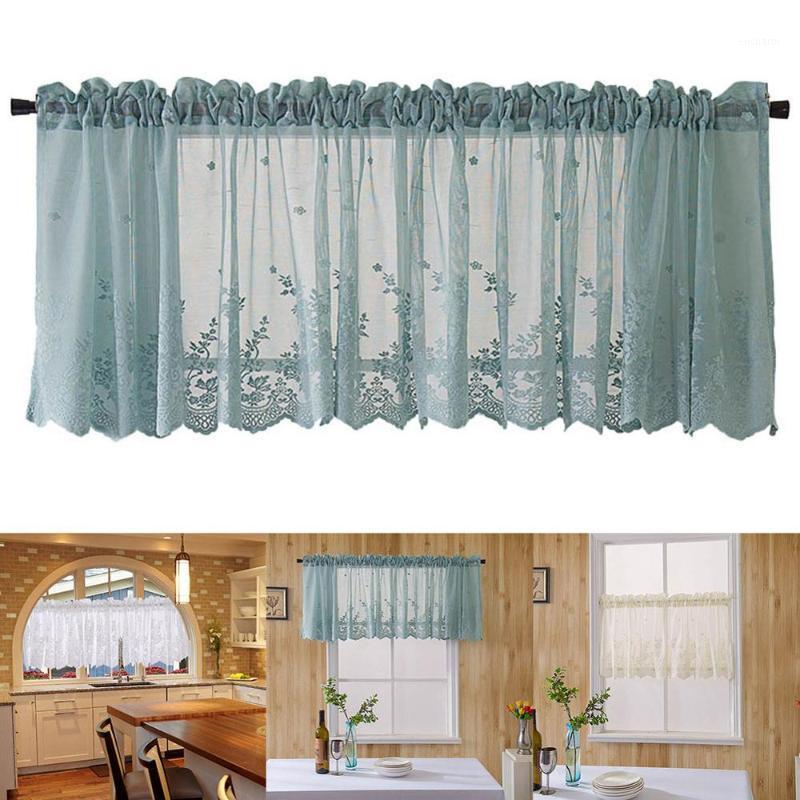 

Mesh Lace Flower Window Curtains Balcony Short Curtain Kitchen Valance Drape Home Decor1, Blue 74x61cm