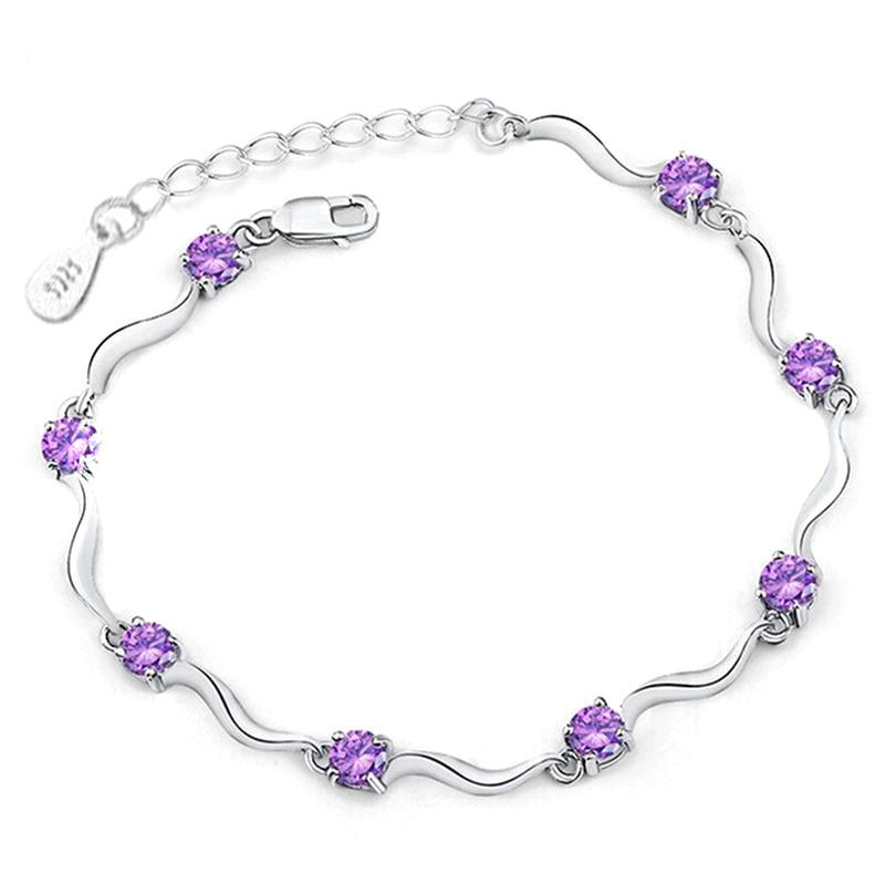 

Women's White Purple Rhinestone Crystal Bracelet Color Bamboo Chain Charm Bracelets Female Jewelry