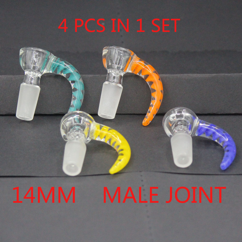 

4 styles hook bowl glass horn bowl free shipping 14mm Male Joint Handle Beautiful Slide bowl