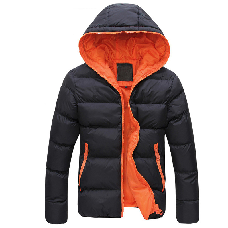 

jacket coat Men Color Block Zipper Hooded Cotton Padded Coat Slim Fits Thicken Outwear Jacket, Blue orange