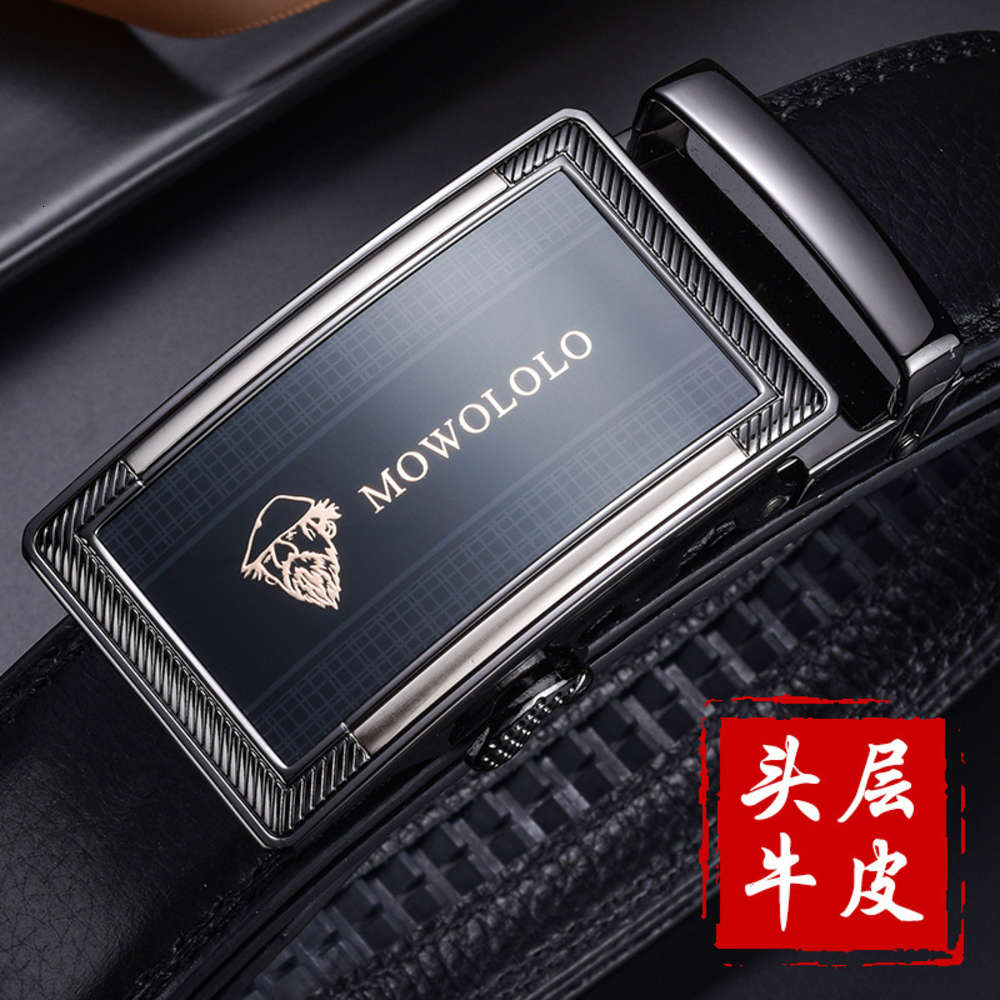 

Men's head leather automatic buckle belt, head leather belt, men's business pants belt, Black