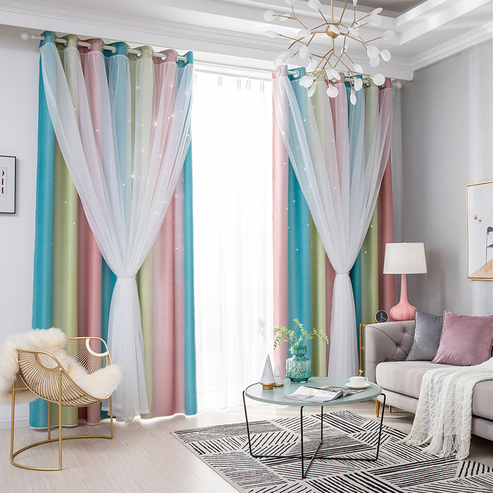 

Blackout Star Curtains Stars Blackout Curtains for Kids Girls Bedroom Living Room Colorful Double Layer Star Window Curtain