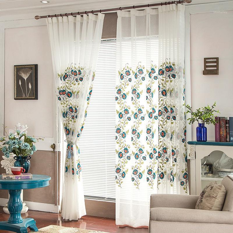 

High quality European and American style heavy dense floral embroidery curtain curtain for living room bedroom tulle screens1, White