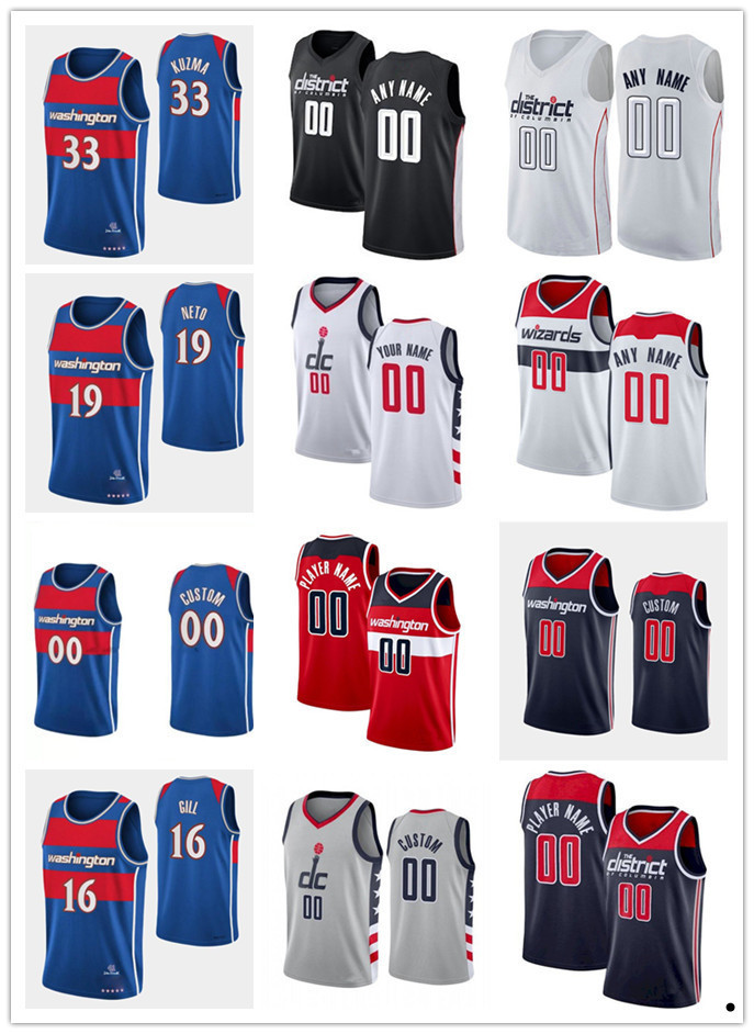 

75th Custom Jersey Washington''Wizards''Men Women Youth 16 Anthony Gill 4 Aaron Holiday 33 Kyle Kuzma 19 Raul Neto Basketball Jerseys, Color