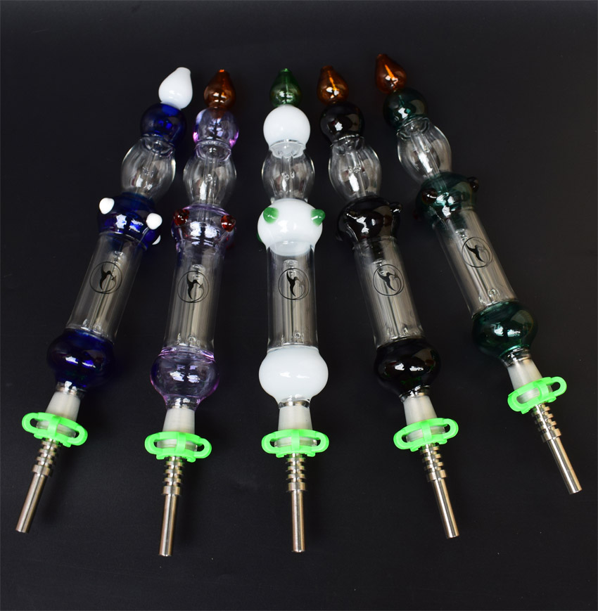 

New Style Green/White/Purple/Blue/Black Nectar Collector Glass Pipes Kit with Titanium Tip Titanium Nail 14mm Inverted Nail Smoking Pipe