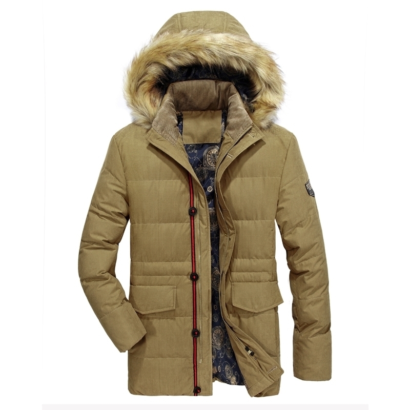 

Hot Fashion Long down Men Hooded Winter Coat Men Thick Warm Mens Winter Jacket Windproof Wool Liner Parka 201126, Army green