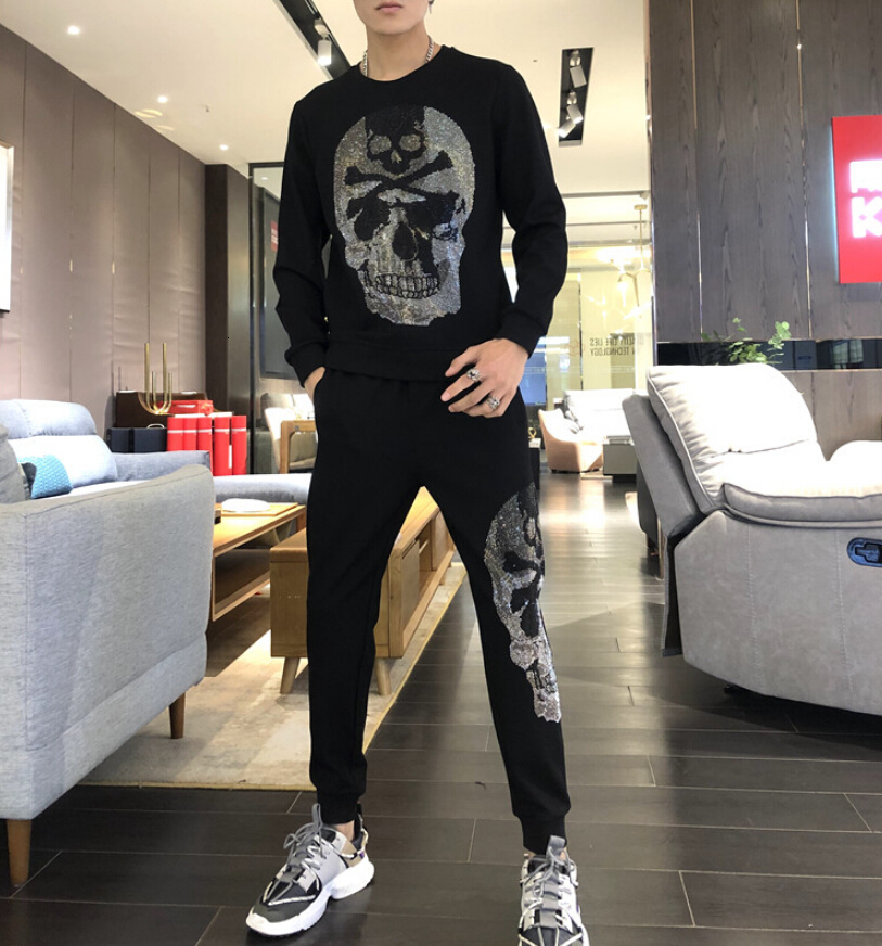 

2021 New the Hot Sale Full of Drills Men Set r Men's Casual Tracksuit Two Pieces Black Ju9j