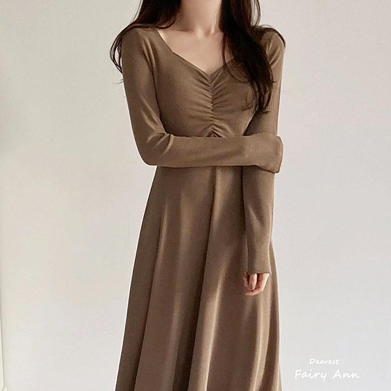 

Casual Dresses Autumn Lace Up Waist Black V Neck Long Sleeve Dress Lady Solid Oversize Retro Sexy Elegant Wild Bodycon Vestido Mujer, Black;gray