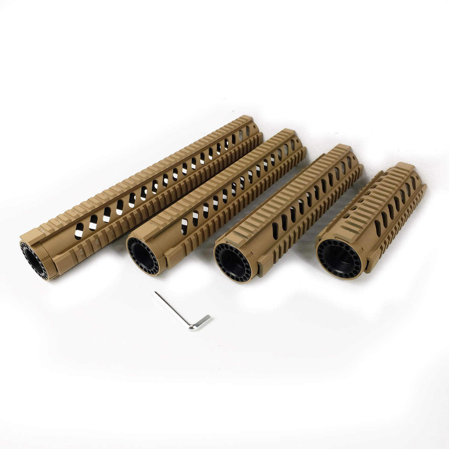 

7,10,12,15 inch Lightweight design Free Float Quad Rail Handguard with Front end Cap Tan Color