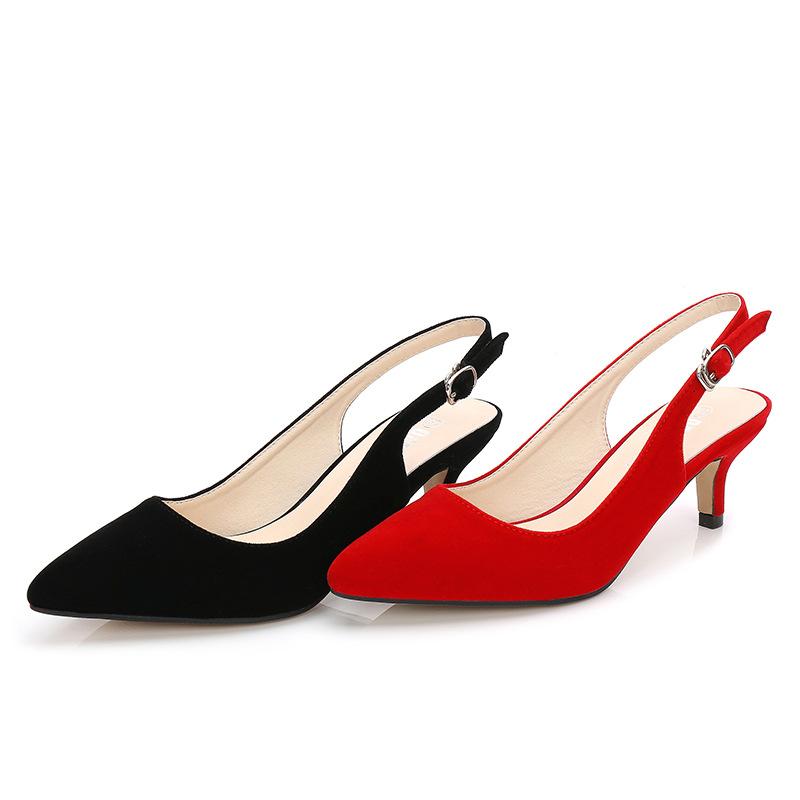 

Ladies shoes Backspace buckle low heel Ladies suede sandals plus size high heels pumps fashion brand sandals, Black