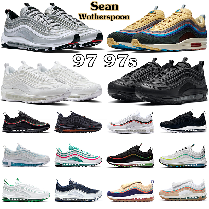 

97 Men Running Shoes 97s Sean Wotherspoon Triple Black White Silver Bullet South Beach Pine Green Bright Citron Sunburst Mens Women Trainers Sports Sneakers, #10 worldwide black 36-45