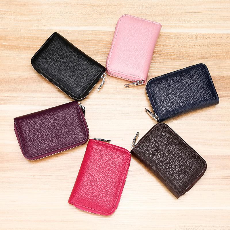 

The First Layer of Leather Organ Card Case Ladies Wallet Men's Leather Card Case Multifunctional Zip Fastener Portafoglio Donna, Black