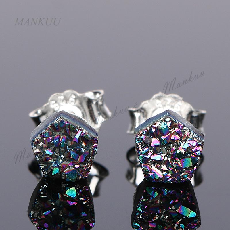 

Mankuu Small 4mm Natural Druzy Stone Earrings Little Star Stud Earrings Small Shiny Pentagram Crystal For Women