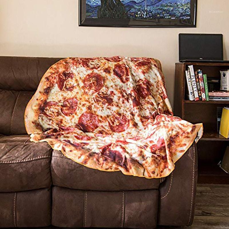 

Blanket Comfort 3D Creations Pizza Wrap Blanket Perfectly Round Hamburger Throw Funny Plush Bedspreads wholesale Drop Ship1