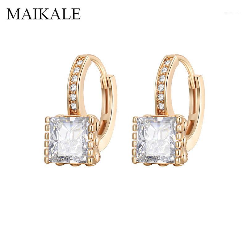 

MAIKALE Simple Round Stud Earrings Square Cubic Zirconia Gold Copper Circle Korean Earrings for Women Party Jewelry Gifts1