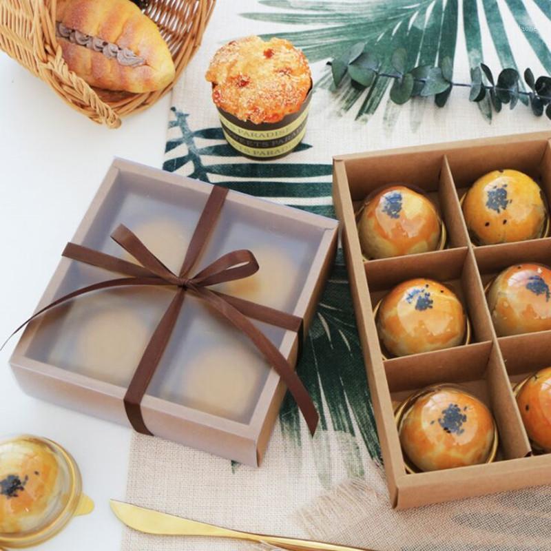 

New diy window cake box two size Mid-Autumn moon cake packing box yolk crisp ice skin moon 4 grains 6 pack kraft paper1