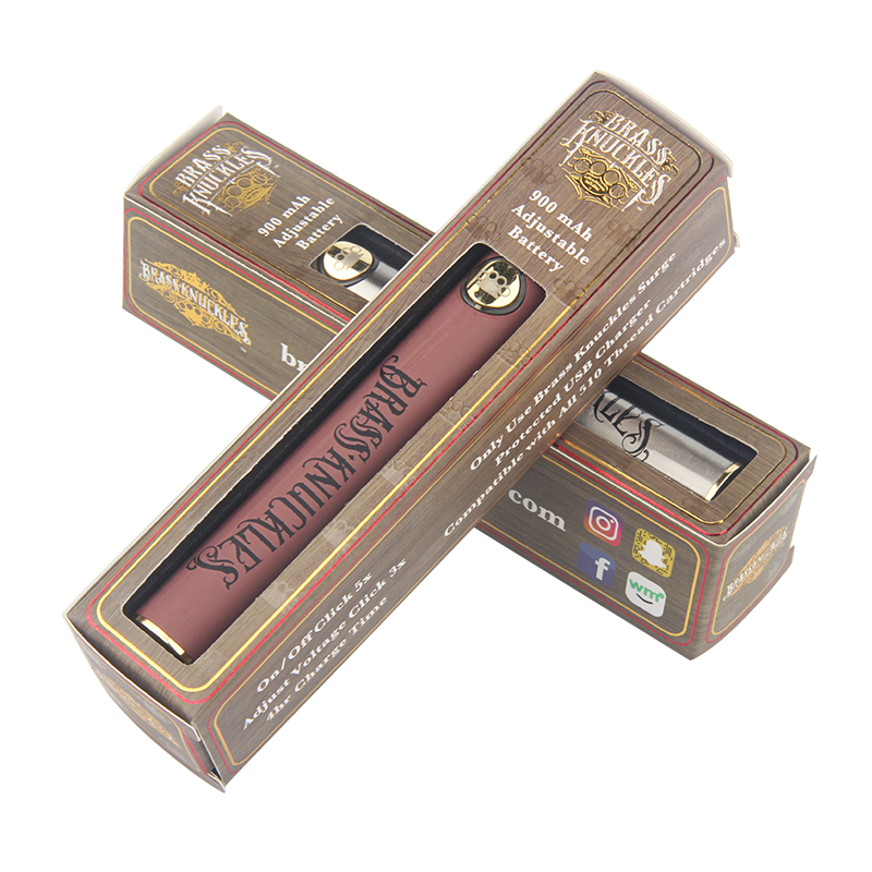 

BK Battery Brass Knuckles E Cigarette Vape Pen 900mAh Batteries Gold Wooden SS Preheat VV For Thick Oil Cartridges