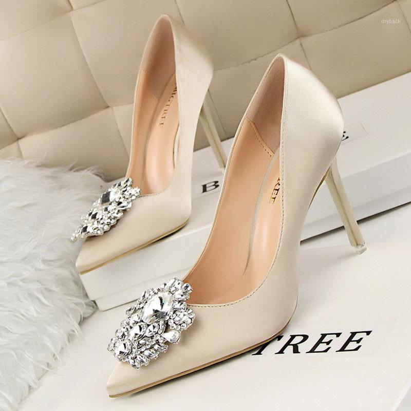 

Women's high heel wedding shoes Fashion sexy elegant slim stiletto high heel wedding shoes pointed satindiamond single1, Green