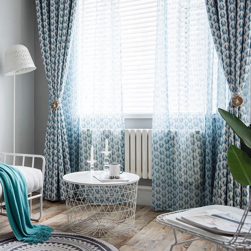 

Modern Curtains for Living Room Balcony Polyester Cotton Window Curtains for bedroom high shading, Blue tulle