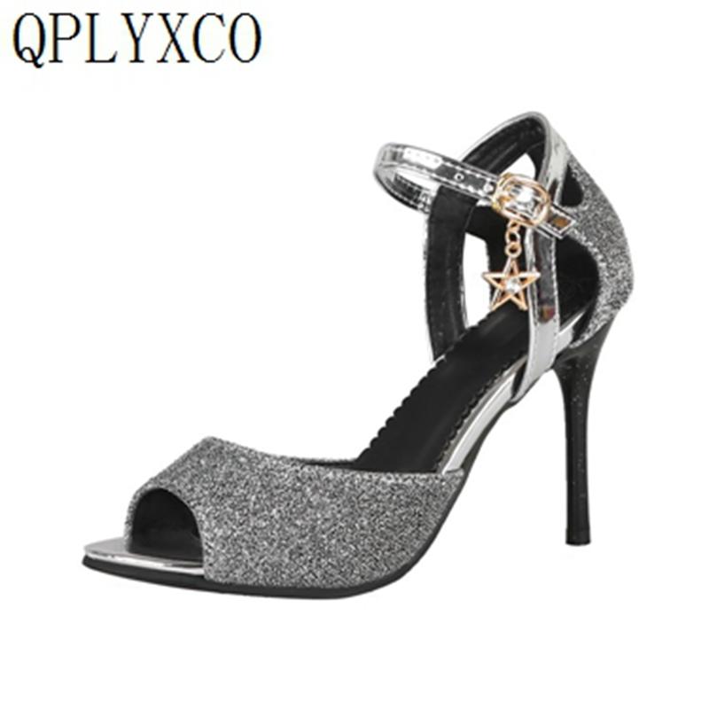 

QPLYXCO 5 Colors size 31-48 Women Summer Shoes Super High Heels (9CM) Sandals Platform Party Wedding Shoes Woman Footwear C226, Black