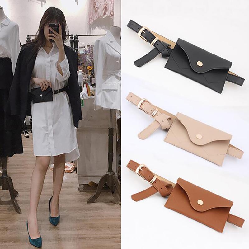 

2021 New Envelope Pack Women Waist Belt Bag Solid Vintage Waist Bags Girl Fashion Bum Pouch Phone Leather Chest Packs, Khaki