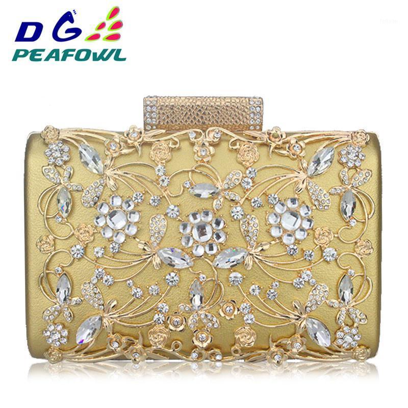 

Metal Hollow Out flower Crystal Women Evening Bags Day Clutch Purse Handbags Chain Shoulder Bolsa Feminina Phone Key Pocket Bag1, Gold