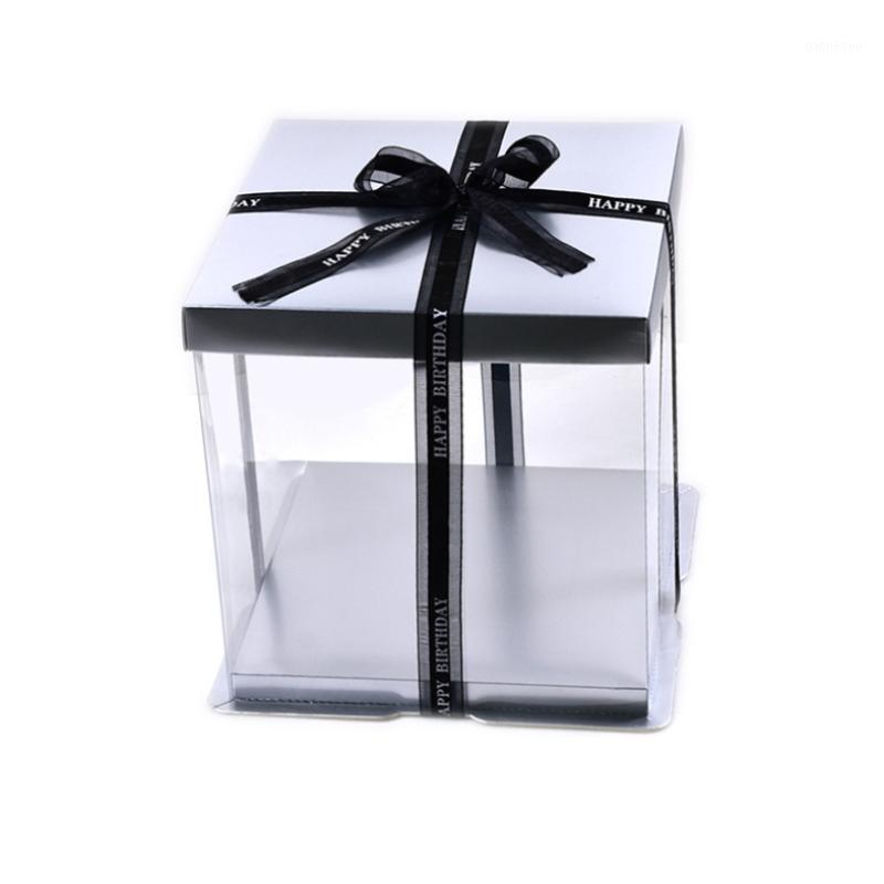 

2pcs High Quality Silver Square Transparent Plastic Cake Box For 8 Inch Cakes Bakery Package1