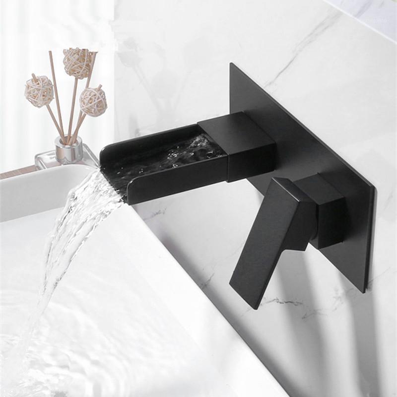 

Wall Mounted Basin Faucet Brass Single Handle Mixer Tap Hot And Cold Bathroom Water Bath MaBlack Faucet Sink1