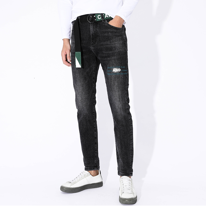 

2021 Men's Denim for Printed Thin Black Pants Painted Hip Autumn Winter O7KX