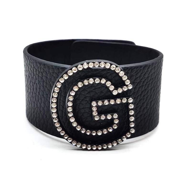 

2020 Luxury Jewelry Fashion Leather Bracelet For Women Statement Lnitial Letter Leather Wrap Bracelet gift Geometric