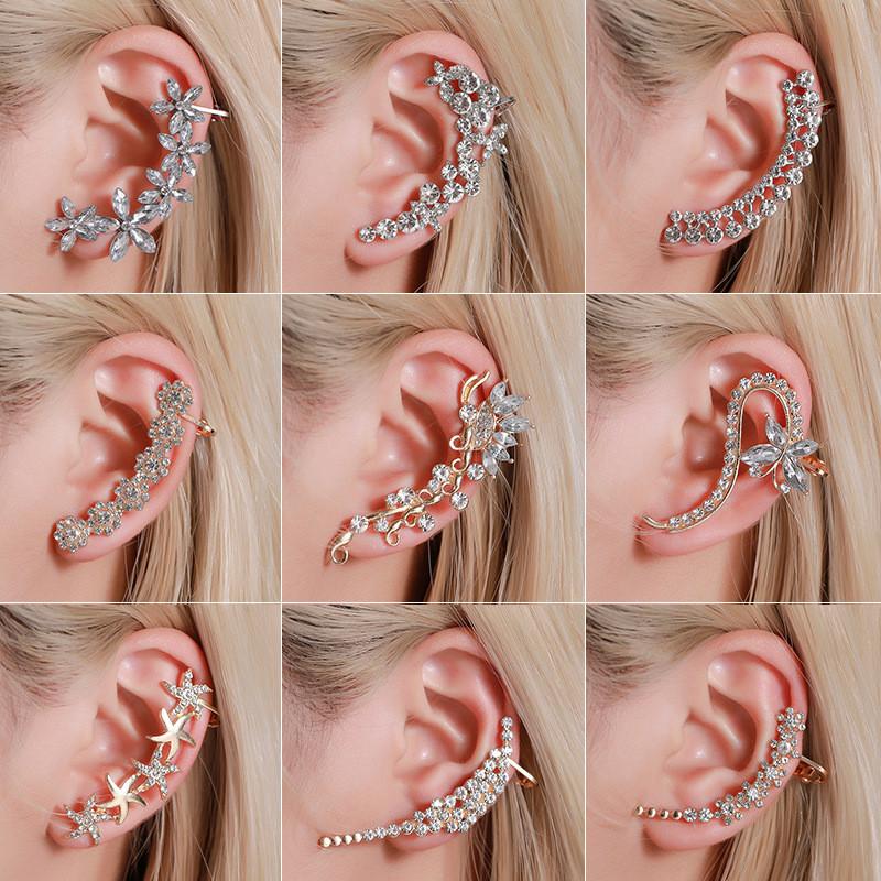 

LETAPI Cubic Zircon Flower Ear Cuff Stud Earrings For Women Trendy Gold Silver Color Star Jewelry Wholesale