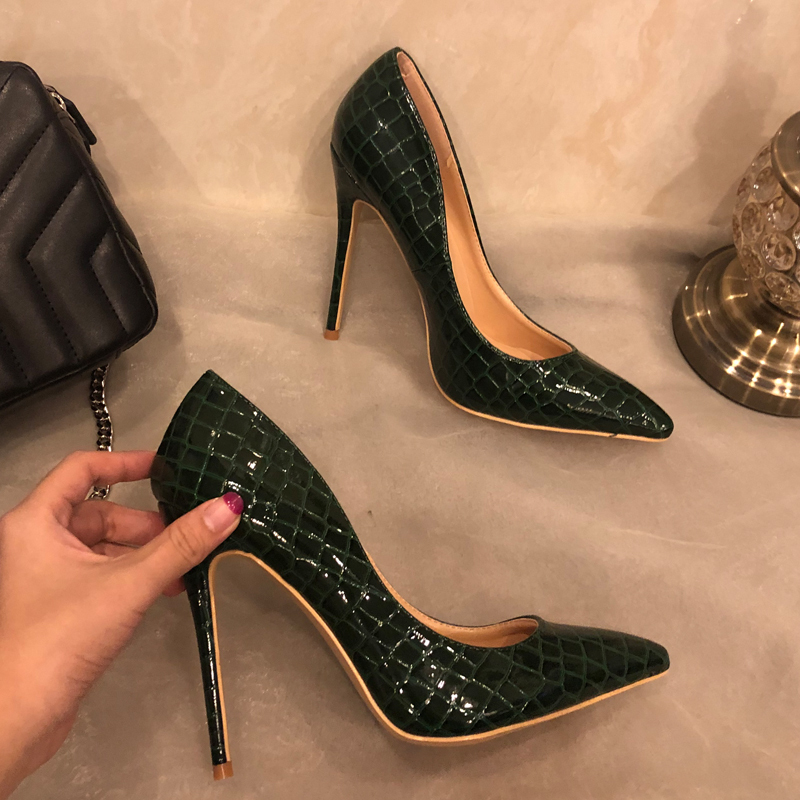 

shipping 2020 Free mode new green python Couro Poined Toe Stiletto high heels ALTA-SALTO SAPATO shoes in dress HZP3, 37