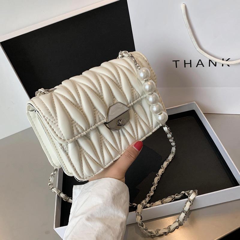 

PU Leather Pleated Flap Crossbody Bags For Women 2021 New Fashion Lady Shoulder Bags Luxury Design Handbags Messenger Bag Female, Khaki handbags