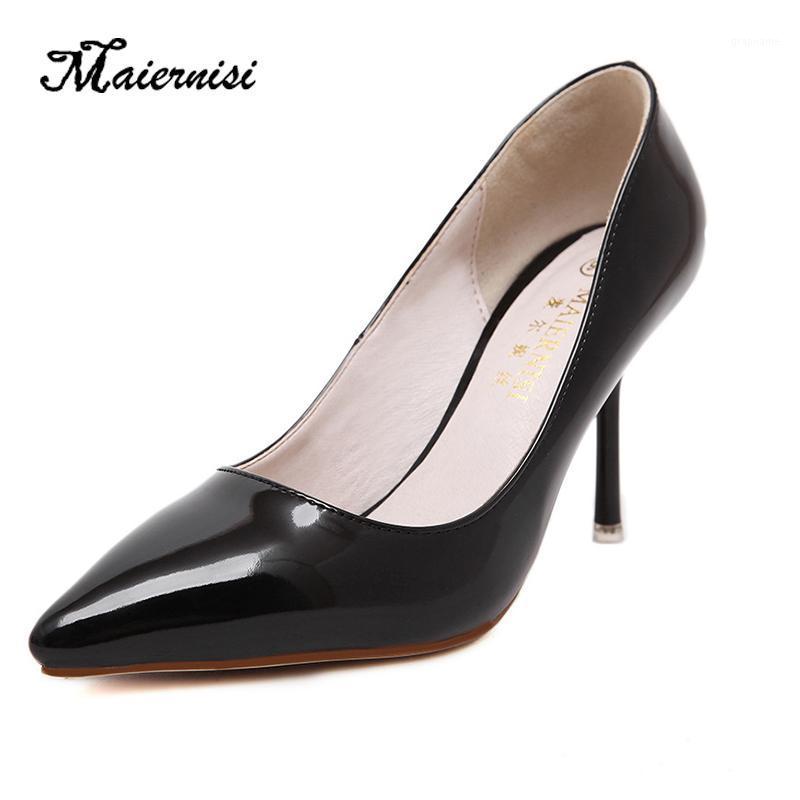 

MAIERNISI Big Size Classic Office Lady Shoes Leather Women High Heel Shoes Basic Model Pumps Lady Sexy Pointed Toe Wedding1, Red
