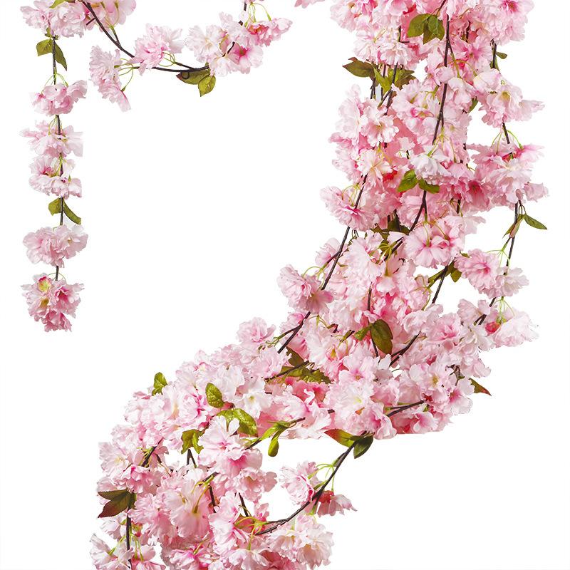 

Artificial Sakura Cherry Rattan Wedding Arch decoration Vine Artificial flowers Home party decor Silk Ivy wall Hanging Garland, 01deep pink