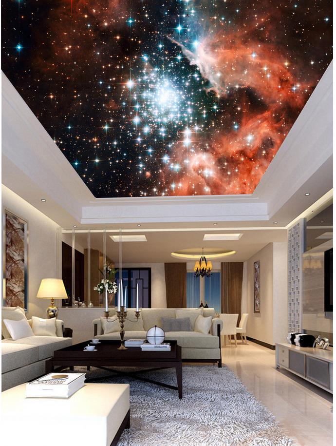 

3d murals wallpaper for living room 3d ceiling murals wallpaper Starry sky stars clouds ceiling, Blue