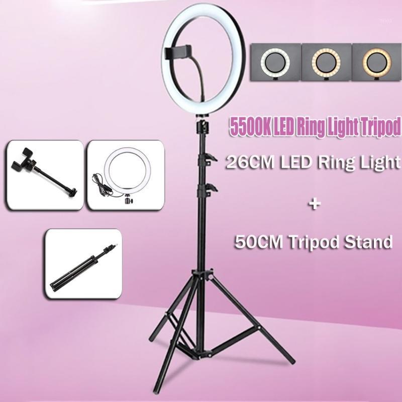 

26cm Video Light Dimmable LED Selfie Ring Light USB Ring Lamp Photography with Phone Holder 50cm Tripod Stand for Makeup1