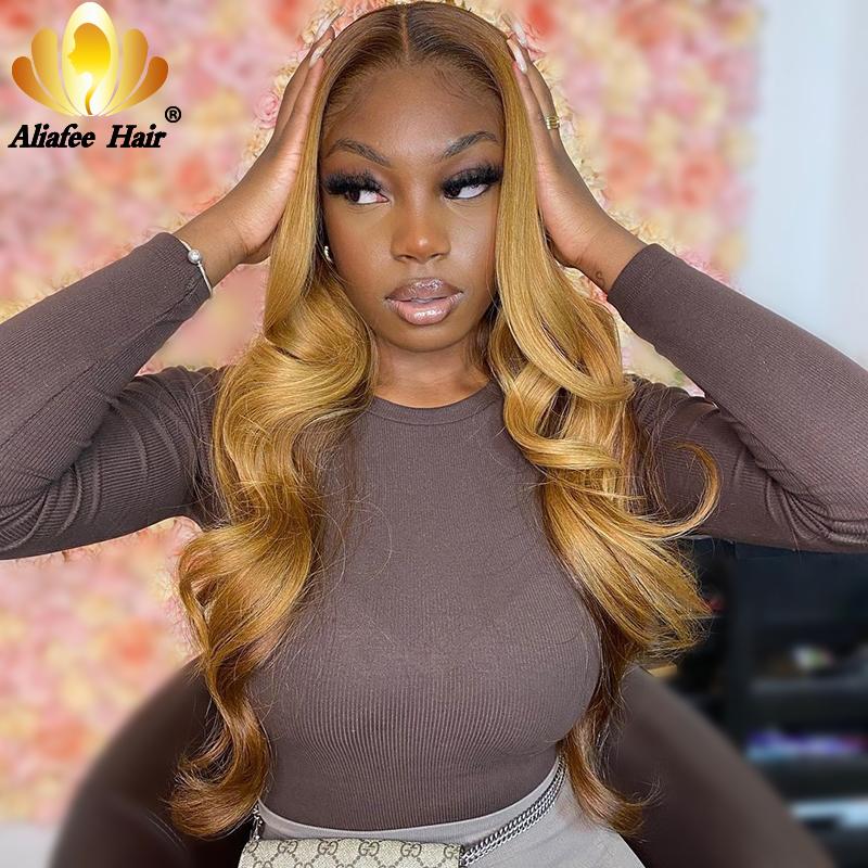

Transparent Lace Wigs Red Blonde Ombre 4/27 Wig Body Wave Lace Front Wig Malaysia Remy Hair Wavy For Black Women Pre Plucked, Natural color